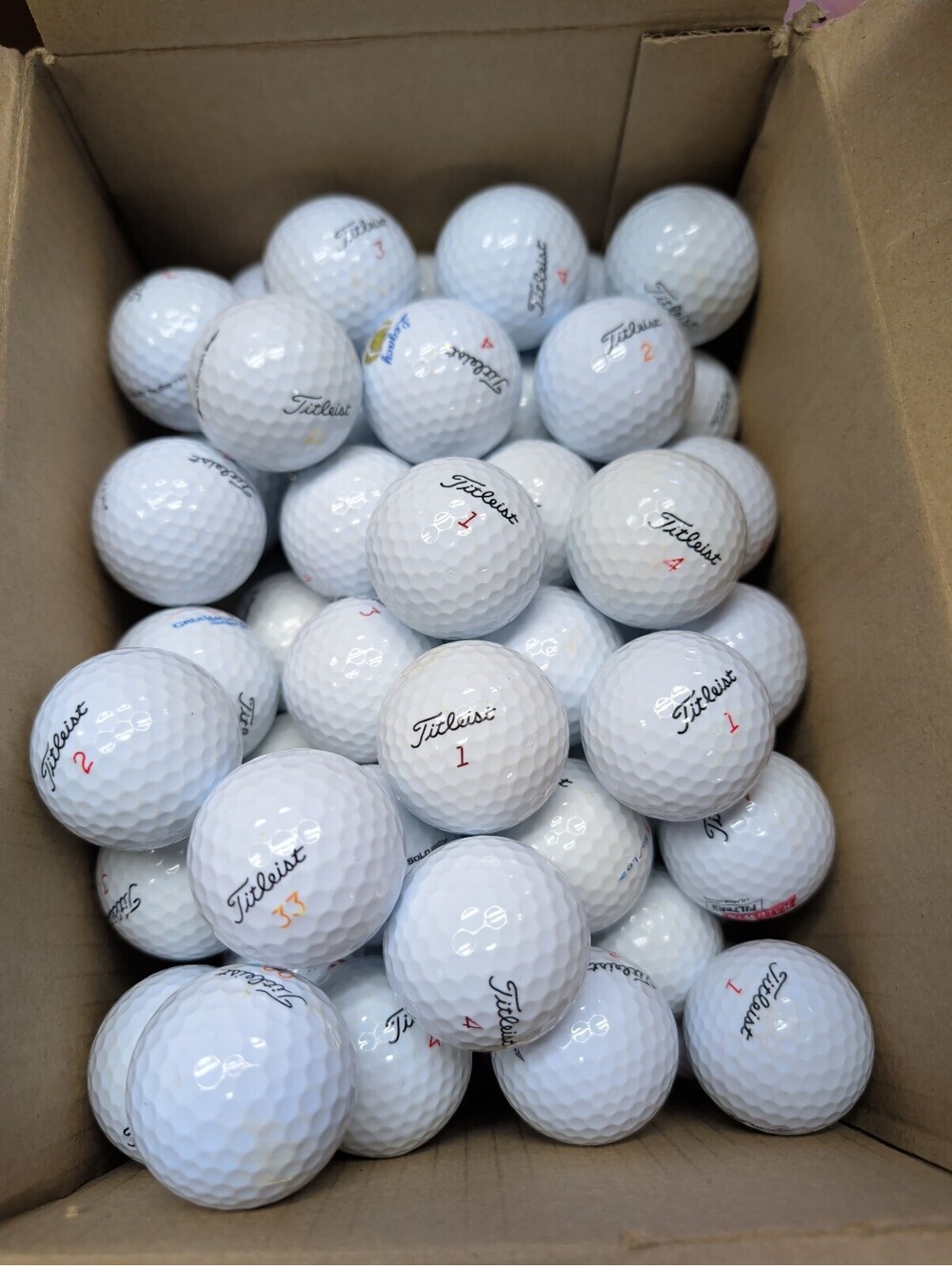 Box of 70 AAA-AAAA Used Titleist Golf Balls All Playable